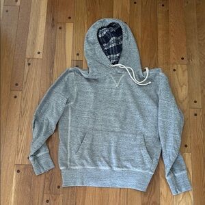 American Eagle Heavyweight Gray Hoodie with Blue Plaid Flannel Lining Men's Smal